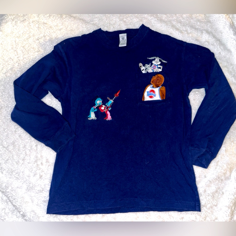 1996 Warner bros Kids Navy Blue space jam Long Sleeve Shirt